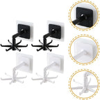 PRETYZOOM 4pcs 360-degree Rotatable Kitchen Utensil Hooks Under Cabinet Hanging Holder Set, No Drilling Wall Mount Hook for Kitchen Organization, Black and White