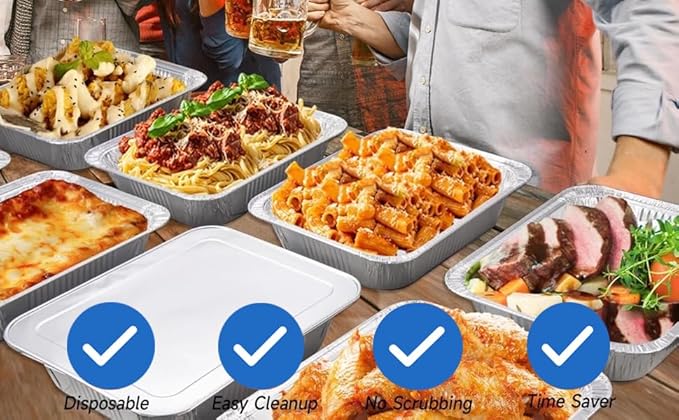 Waytiffer Disposable (25pack) 9x13 Aluminum Foil Pans with Lids, Half Size Deep Steam Table Pans, Heavy Duty Aluminum Baking Pans for Cooking, Roasting, Heating, Serving & Lining Steam-Table Trays