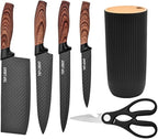 Knife Set, Wiztoynia 6-Piece Black Kitchen Knife Set for Home, Anti-Rust Non-stick Stainless Steel Sharp Chef Knife Set with Universal Knife Block for Kitchen, Ergonomical Design (Black)