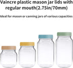 Vaincre 8PCS Mason Jar Lids - Colored Plastic Mason Lids Regular Mouth, Leak Proof Canning Covers with Silicone Rings for Ball, Kerr and More, Reusable Can Tops Caps Covers for Jars