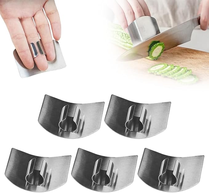 Stainless Steel Finger Guard, Multifunctional Finger Protector for Cutting Food Slicing Finger Guard, Protector Avoid Hurting When Slicing and Dicing Kitchen (5Pcs)