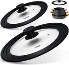 Ydeapi Universal Lids for Pots, Pans & Skillets - Fits 6.5", 7" & 8" Diameter, 9.5", 10" & 11" Diameter Cookware，Tempered Glass with High Heat Resistant Silicone Rim-2PK Cookware（2PK）
