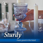 Yungala Blue-Wine-Glasses-Sunflower-Set-6 Blue Wine Glasses Set of 6 Vintage Hobnail Goblets 10 oz Dishwasher Safe
