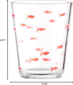 KLIFA- CHARLESTON- 16.5 oz, Set of 6, Acrylic Fishing Tumbler, School of Fish Drinking Glasses, BPA-Free, Stackable Plastic Drinkware, Dishwasher Safe Cups, Clear