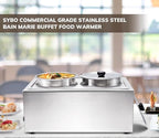 SYBO Food Warmer Steam Table Easy to Clean Commercial Grade Stainless Steel Bain Marie Buffet for Catering and Restaurants ETL, CE ROHS Certified for Commercial, Safety (2 Round Pots with Tap)