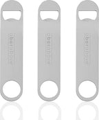 A Bar Above Bottle Opener, Bartender Tool, Flat Bar Blade Speed Opener, Heavy Stainless Steel Beer Cap Lifter With Thumb Hole, Dishwasher Safe Rust Resistant, Bartender Accessories, Silver, Pack of 3