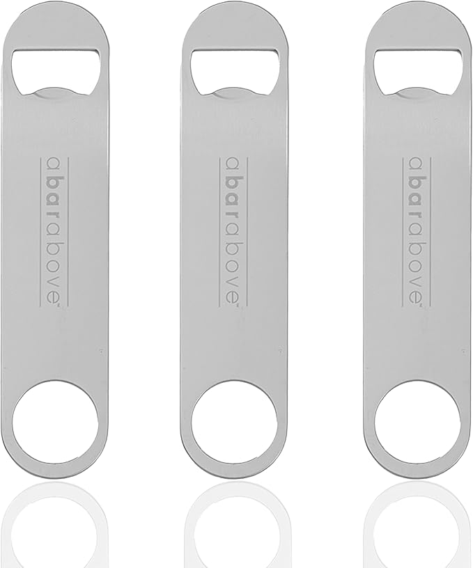 A Bar Above Bottle Opener, Bartender Tool, Flat Bar Blade Speed Opener, Heavy Stainless Steel Beer Cap Lifter With Thumb Hole, Dishwasher Safe Rust Resistant, Bartender Accessories, Silver, Pack of 3