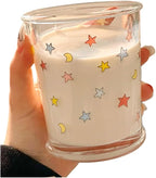 Set of 2 12 OZ Cute Drinking Glasses Star Moon Glass Coffee Cup Colorful Glass Cups for Iced Tea,Juice,Coffee,Milk,Dessert,Stackable Glassware Drinkware Set (colorful)