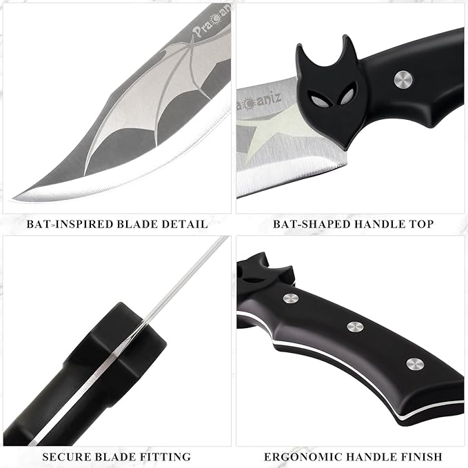 Pracaniz Bat Design Kitchen Knife - Unique Gothic Themed Cutlery, Stainless Steel Blade with Decorative Handle for Cooking and Collecting