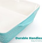 SOUJOY Ceramic Baking Dish Set of 3, Oven-to-Table and Non-Stick Rectangular Casserole Dishes with Sturdy Handles, Space-Saving Stack Lasagna Pan for Cooking, Serving, Roasting, Gifting, Turquoise