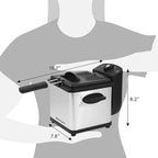 Elite Gourmet EDF1607# 800-Watt Mesh Basket 1.6 Quart / 6.5 Cup Oil Capacity, Electric Immersion Deep Fryer with Temperature Knob and Lid with View Window, stainless steel