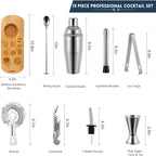 12-Piece Cocktail Shaker Set with Stand – 25oz Bartender Kit Including Shaker Jigger Muddler Bar Spoon Strainer Tongs 4 Pourers & Opener – Gift Box for Home Entertaining