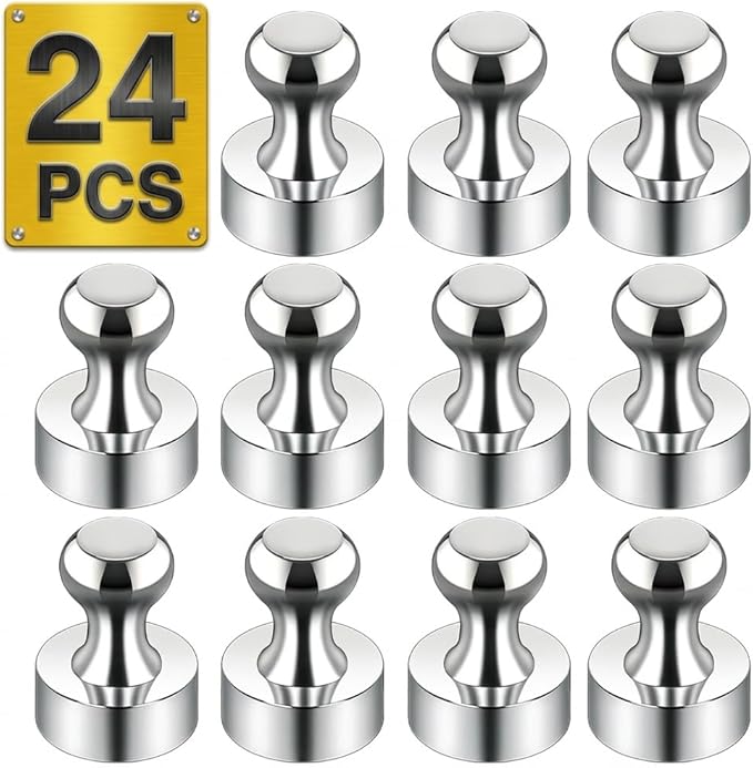 Tiergrade Metallic Magnets, Refrigerator Magnets, 24 Pack Magnetic Push Pins, Strong Fridge Magnets, Multi-use Whiteboard Magnets Perfect for Kitchen Office Classroom
