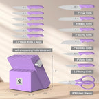 imarku® Kitchen Knife Set, Sharp Knives Set with Built-in Sharpener, Stainless Steel Block Knife Set and Non-Slip Ergonomic Handle, Dishwasher Safe, 14 PCS Professional Knife Set for Gift, Lavender