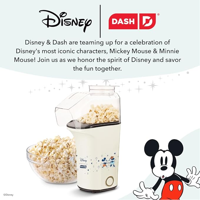 Disney DASH Fresh Pop Popcorn Maker - Oil-Free, Air Popcorn Popper - With Measuring Cup & Recipe Guide - Perfect for Movie Nights - 16 Cups, Mickey & Minnie Design