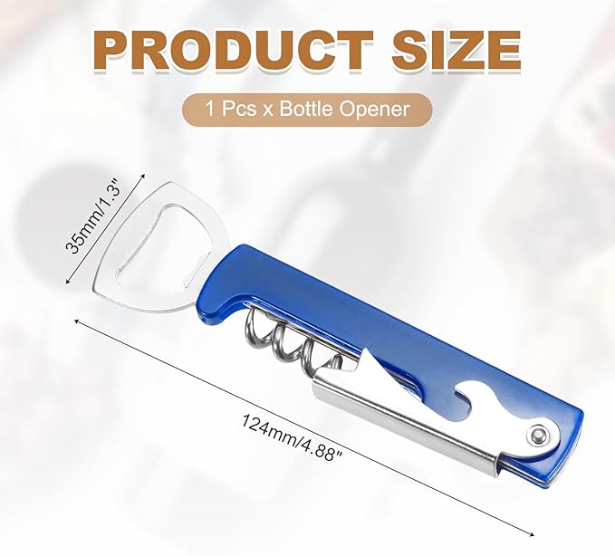 uxcell Wine Opener, Bottle Opener, Durable Stainless Steel Waiter's Corkscrew, Compact All-In-One Home Bar Tool for Bar, Party, Wedding, Home, Travel, Blue