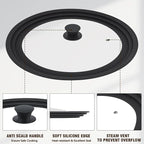 Extra Large Universal Lid Fits 13", 14", 15" Cookware - Silicone Replacement Pan Lid for Pots, Pans, and Skillets - Tempered Glass Pot Lid Cover for Frying Pans, Cast Iron, CrockPot