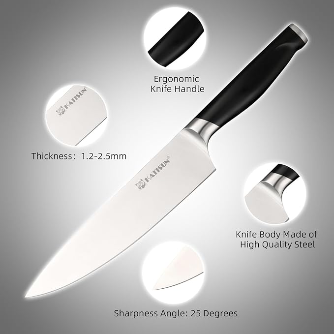 15-Piece Kitchen Knife Set with Block, ABS Ergonomic Handle for Chef Knife Set and Serrated Steak Knives Knife Sharpener and Kitchen Shears, Dishwasher Safe, Black Block