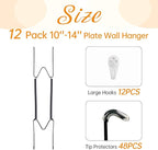 Bilillo 12 Pack Plate Hangers for The Wall, Suitable for 10-14 Inch Decorative Plate,Invisible Heavy Duty Wire Plate Holder with Wall Hooks, Plate Hangers for Displaying Plates, Platter, Dish (Black)