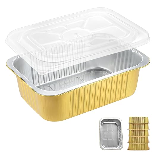 11" x 7.7" Heavy-Duty Aluminum Foil Pans with Snap-On Lids, 112oz, 5 Pack – Extra-Thick Disposable Foil Containers for Oven, Baking, Freezer & Food Storage