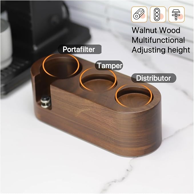 Walnut Wood Coffee Filter Holder, Espresso Tamper Mat Stand, Coffee Maker Support Base Rack, Barista Accessories(Silver)