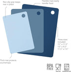 Tovolo Flexible Cutting Board Set of 3 Small Medium Large Nylon Chopping Mats for Meal Prep Cut Slice Dicing Fruits Veggies & Meat, Easy Clean Dishwasher Safe Kitchen Cutting Mats, Assorted Blues