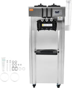 VEVOR 1850W Commercial Soft Ice Cream Machine 3 Flavors 5.5 to 8.2Gallon per Hour PreCooling at Night Auto Clean LCDPanel for Restaurants Snack Bar, Sliver