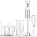 Upgraded 1100W 5-in-1 Immersion Hand Blender – 30 Speed Settings, Up to 15,500 RPM, Handheld with Milk Frother & Food Processor, White