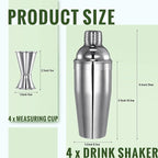 Umigy Cocktail Shaker Set Martini Shaker Bulk Stainless Steel Martini Mixer with Strainer and Double Measuring Jigger for Bar Party Home Use Wine Bar(25 Oz/ 750 ml,4 Packs)