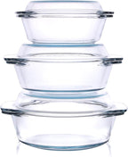 Set of 6 Pieces Round Tempered Glass Casserole Dish with Lids, Glass Casserole Baking Dish Set for Oven, Freezer and Dishwasher Safe - 0.7QT+1QT+1.5QT