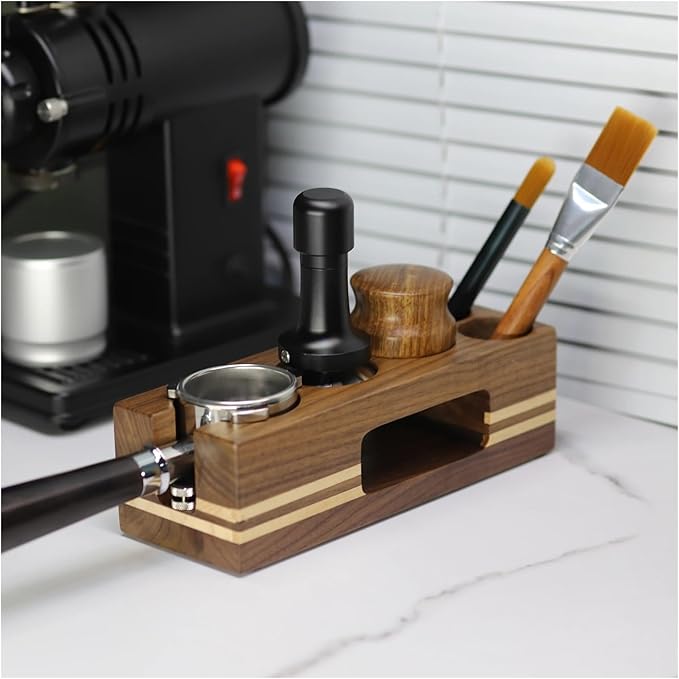 Walnut Wood Coffee Filter Holder, Espresso Tamper Mat Stand, Coffee Maker Support Base Rack, Barista Accessories(Equipped with motor handle)