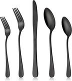 Black Flatware Silverware Set, LIANYU 40-Piece Stainless Steel Cutlery Set for 8, Restaurant Party Tableware Eating Utensils, Mirror Finish, Dishwasher Safe