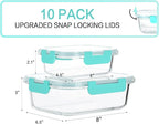 [10-Pack]Glass Meal Prep Containers with Lids, MCIRCO Glass Food Storage Containers with Snap Locking Lids, Airtight Lunch Containers, Microwave, Oven, Freezer and Dishwasher, Green