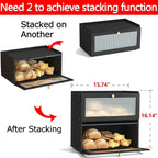 ETMI Black Bread Box for Kitchen Countertop - Modern bamboo Bread box with Window Bread Storage Container