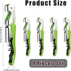 4 Pieces Professional Waiter Corkscrew Wine Openers,Green Wine Keys Opener Stainless Steel Hinges Serrated Foil Cutter for Restaurant Waiters, Sommelier, Bartenders (Green)