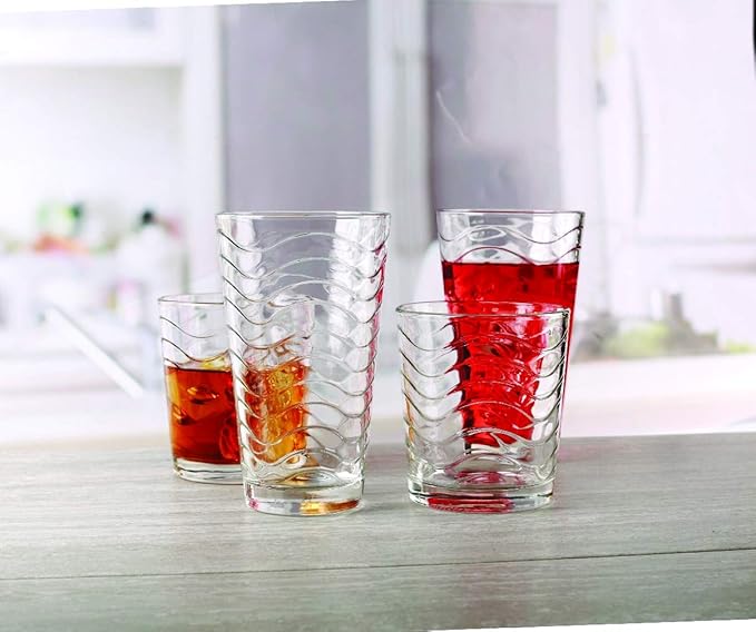 Circleware 12-Piece Set of Highball Tumbler Drinking Glasses and Whiskey Cups, Home & Kitchen Party Glassware for Water, Beer, Juice, Ice Tea, Bar Beverages, 6-15.75 oz & 6-12.5 oz, Pulse