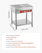 Happybuy 6-Pan Commercial Food Warmer, 1500W Electric Steam Table with Undershelf, Stainless Steel Buffet Server for Restaurants, Parties, and Hotels
