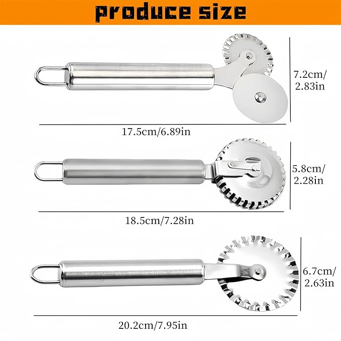 3 PCS Stainless Steel Pastry Wheel Cutter,Ravioli Cutter, Pizza Cutter Wheel, Fluted Pasta Crimping Wheel Dough Crimper Pie Crust Cutter,Ergonomic handle, Easy to use and clean