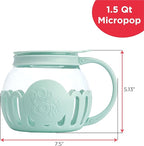 Ecolution Patented Micro-Pop Microwave Popcorn Popper with Temperature Safe Glass, 3-in-1 Lid Measures Kernels and Melts Butter, Made Without BPA, Dishwasher Safe, 1.5-Quart, Aqua
