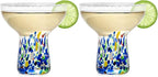 Large Stemless Margarita Glasses – Set of 2-14oz Luxury Hand Blown Confetti Margaritas, Martini, Cocktails, Water, Wine, Dessert & Champagne Glasses Cinco de Mayo, Hand Blown - Mexican Confetti Glass