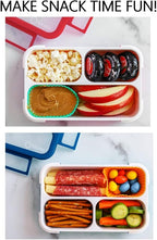 Small Snack Containers for Kids Toddlers - 3 Compartments (Set of 2) - Leak-Proof Boxes with Lids - BPA-Free Plastic Mini Bento Lunch Box - Ideal for School & Daycare, Holds 2 Cups (Red + Navy Blue)