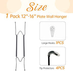 Plate Hangers for The Wall, Suitable for 12-16 inch Decorative Plate, Stainless Steel Wire Plate Holder with Wall Hooks and Rubber tip Protectors, Plate Hangers for Displaying Plates, Platter, Black
