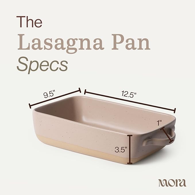 Mora Ceramic Baking Dish with Handles For Casserole, Lasagna, Gratin, Broiling, Roasting, and Baking. Large 9x13 in Pan, Extra Deep - Porcelain Serving Bakeware from Oven to Table. Freezer Safe - Mushroom