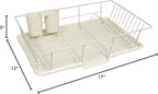 Sweet Home Collection Space-Saving 3-Piece Dish Drainer Rack Set: Efficient Kitchen Organizer for Quick Drying and Storage - Includes Cutlery Holder and Drainboard - Maximize Countertop Space, Ivory