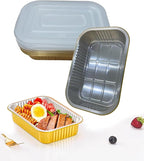 Aluminum Foil Pans with lids 10pack Heavy Duty 2LB Small foil pan 8.5"×6" Disposable, For Microwave & Oven Safe Cooking,Baking,A takeaway food container,Gold