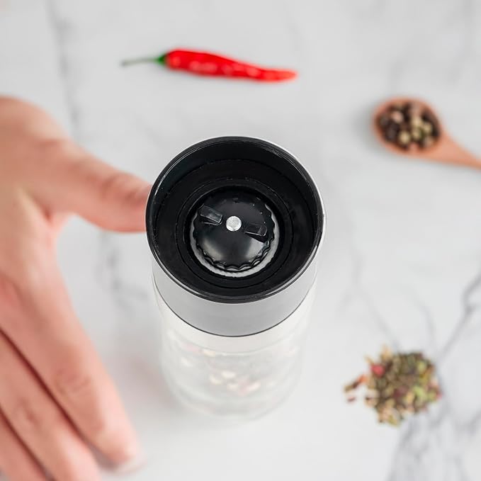 Salt and Pepper Grinder Set - Spice Shakers with Adjustable Coarseness for Kitchen Seasoning (1.7 inches x 5.1 inches)