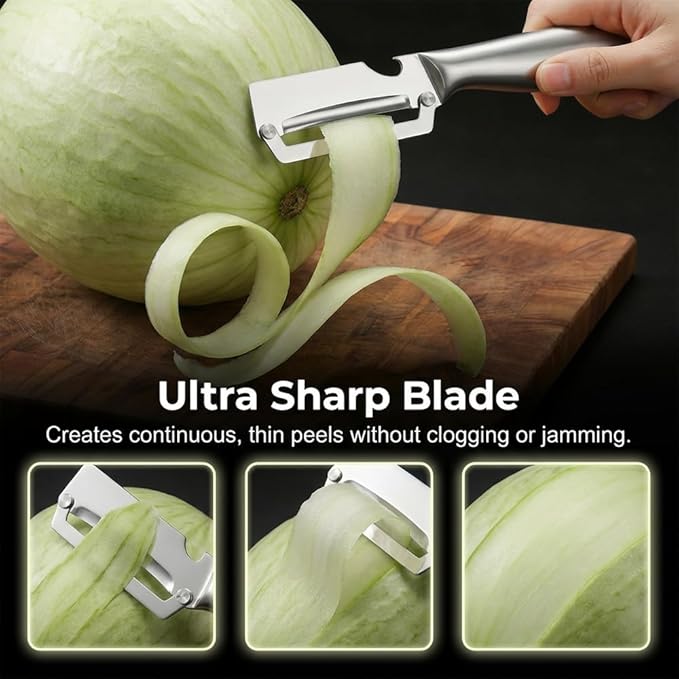 Multi-Functional Vegetable Peeler for Kitchen, 2026 New Vegetable Peeler with Wooden Handle and Bottle Opener, 2 in 1 Stainless Steel Kitchen Tool for Fruit Apple Potato Pumpkin Slicer (A+B, 2PCS)