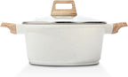 ESLITE LIFE Nonstick Stock Pot with Lid, 5 Quart Granite Casserole Large Soup Pot Pasta Cooking Pot, Induction Compatible, PTFE & PFOA Free, White