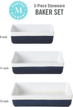 MARTHA STEWART 3-Piece Oven to Table Stoneware Bakeware Set – Baking Dish & Casserole Set – Cobalt Blue – Durable Oven-Safe Bakeware for Baking and Serving