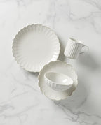 Lenox Dinnerware Set, French Perle Scallop 4-Piece Place Setting, Service For 1, Dinnerware Set, Stoneware, Includes Plates, Bowl, and Mug, Dishwasher And Microwave Safe, Dish Set (White, 4 Piece)